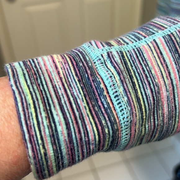 Talbots T by Talbots Sz M Long Sleeve Mock Neck Tee - Multi Color Stripe Design - Picture 6 of 8